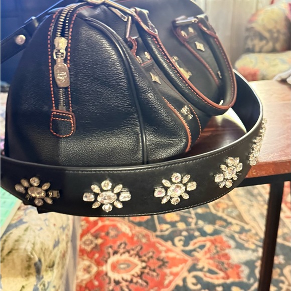 MCM Black Satchel with Red Accents 11x9 - Picture 9 of 14